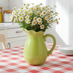 Lime Green Ceramic Pitcher, Glossy Finish, Ruffled Rim, 7.5" Tall