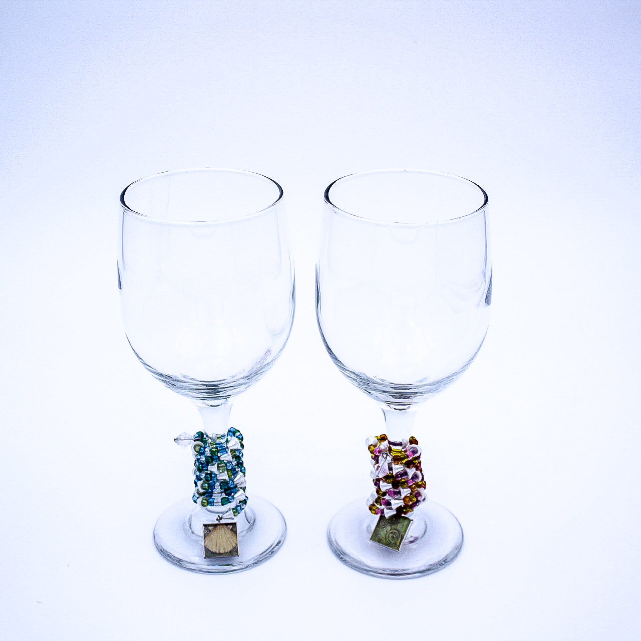 Handmade Beaded Stem Wine Glasses Set of 2 – Holiday Gift Elegance