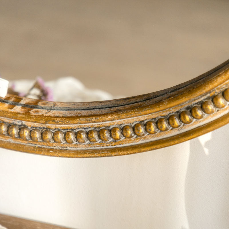 Gold Carved Wood Oval Mirror - Ornate Top Crest