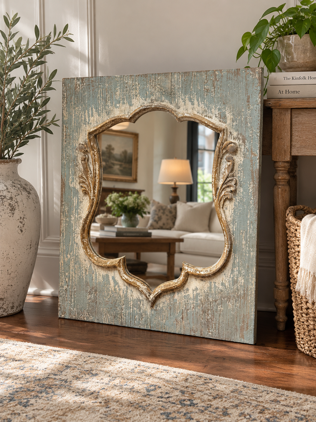 Wood Shield Mirror - Distressed Finish