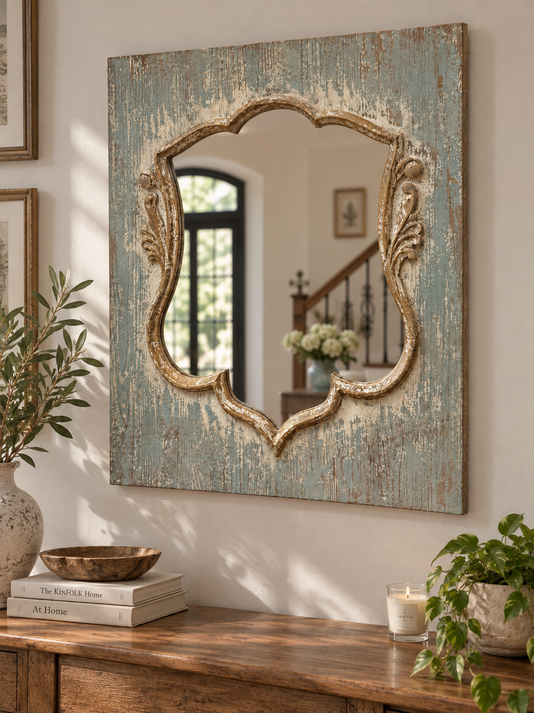 Wood Shield Mirror - Distressed Finish