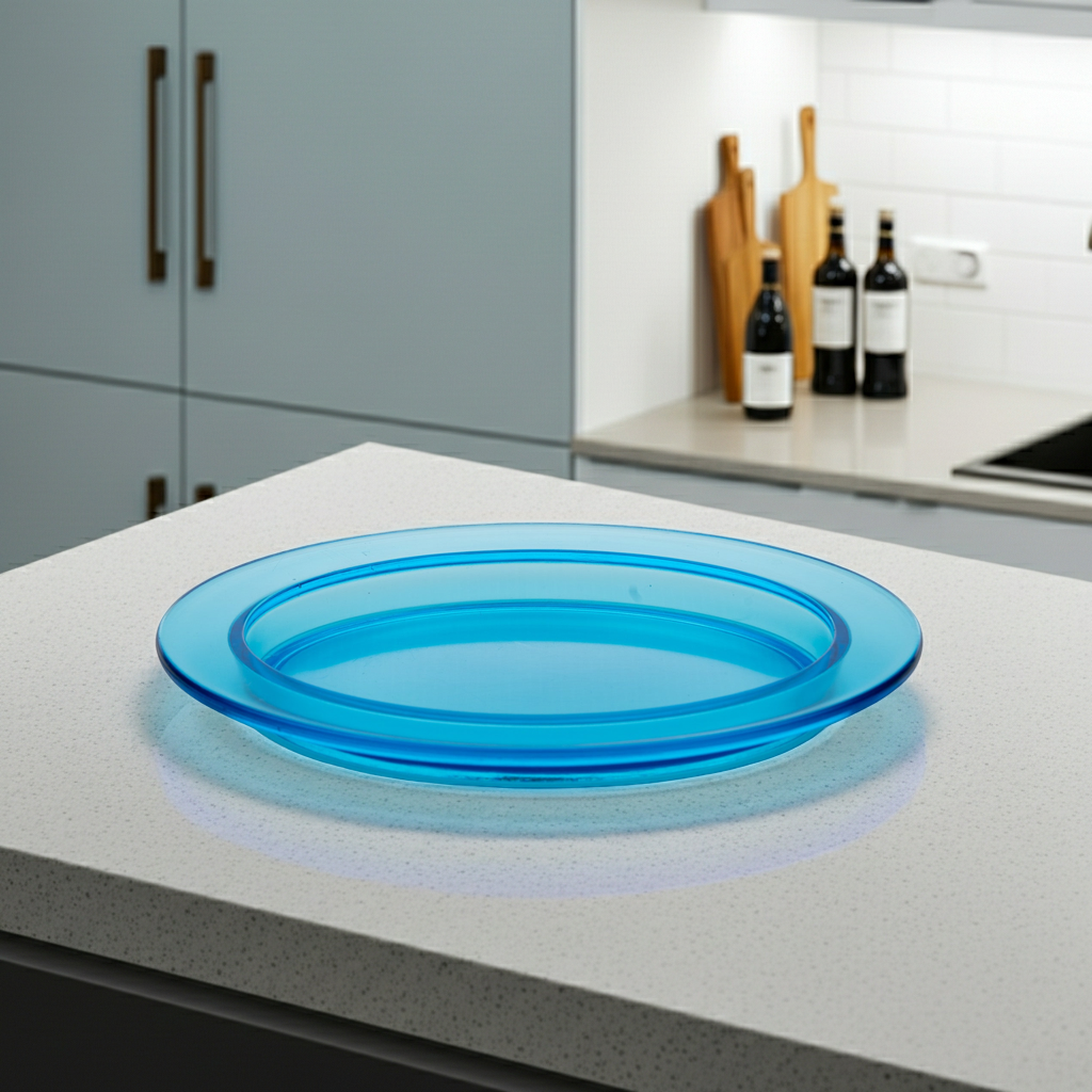 Blue Glass Oval Plate - Translucent Molded Glass