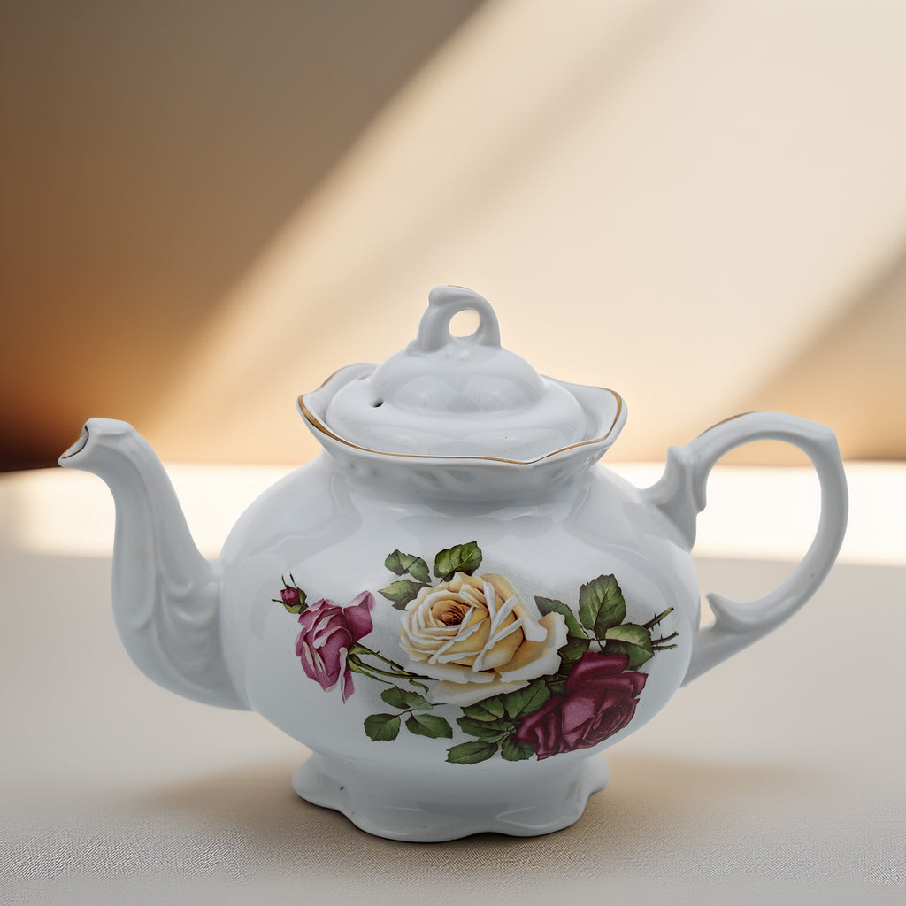 Arthur Wood & Son Staffordshire Floral Teapot #6489 - Gilt Trim