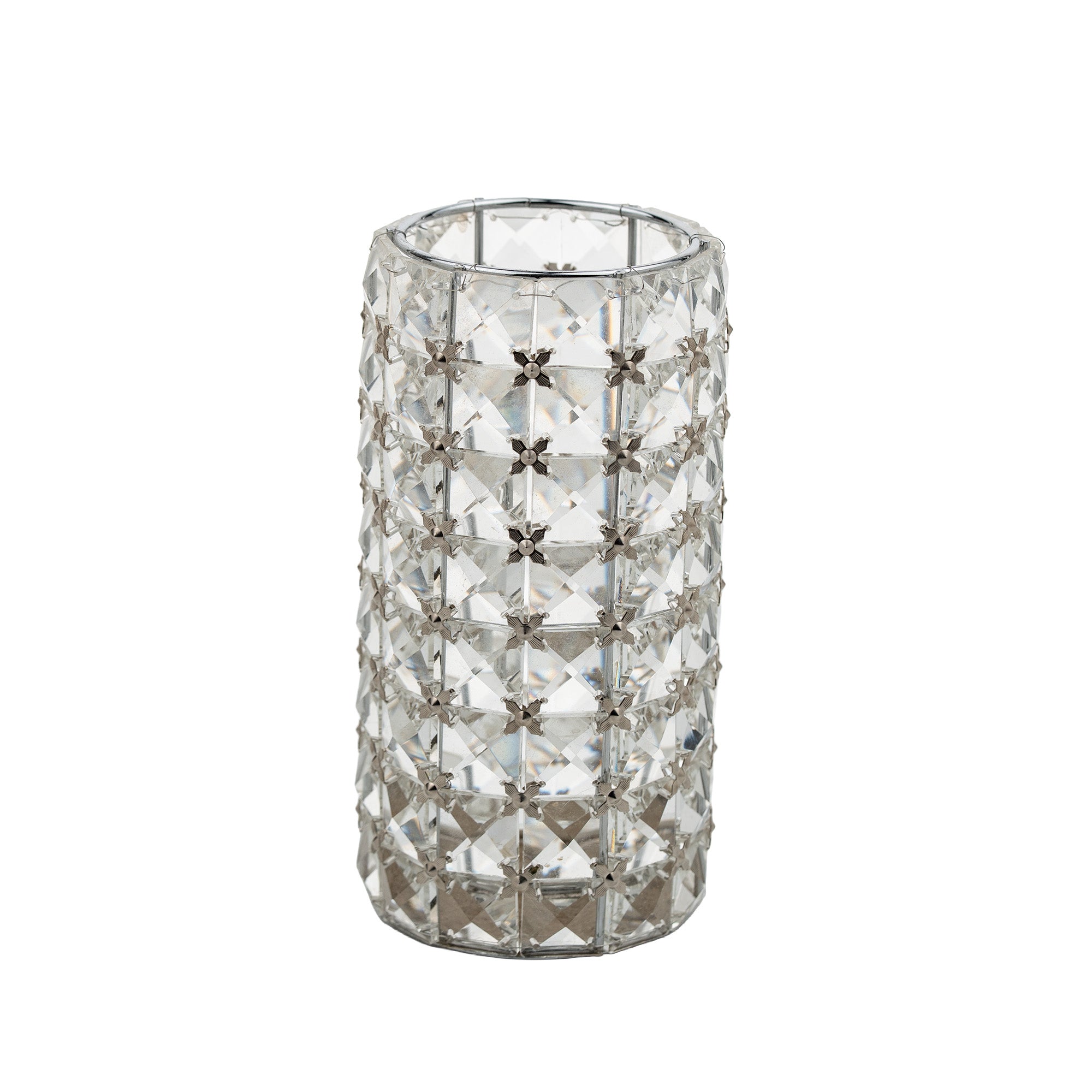 Valarie Parr Hill Crystal Cylinder Candle Holders - Iridescent Gold / Silver Lattice