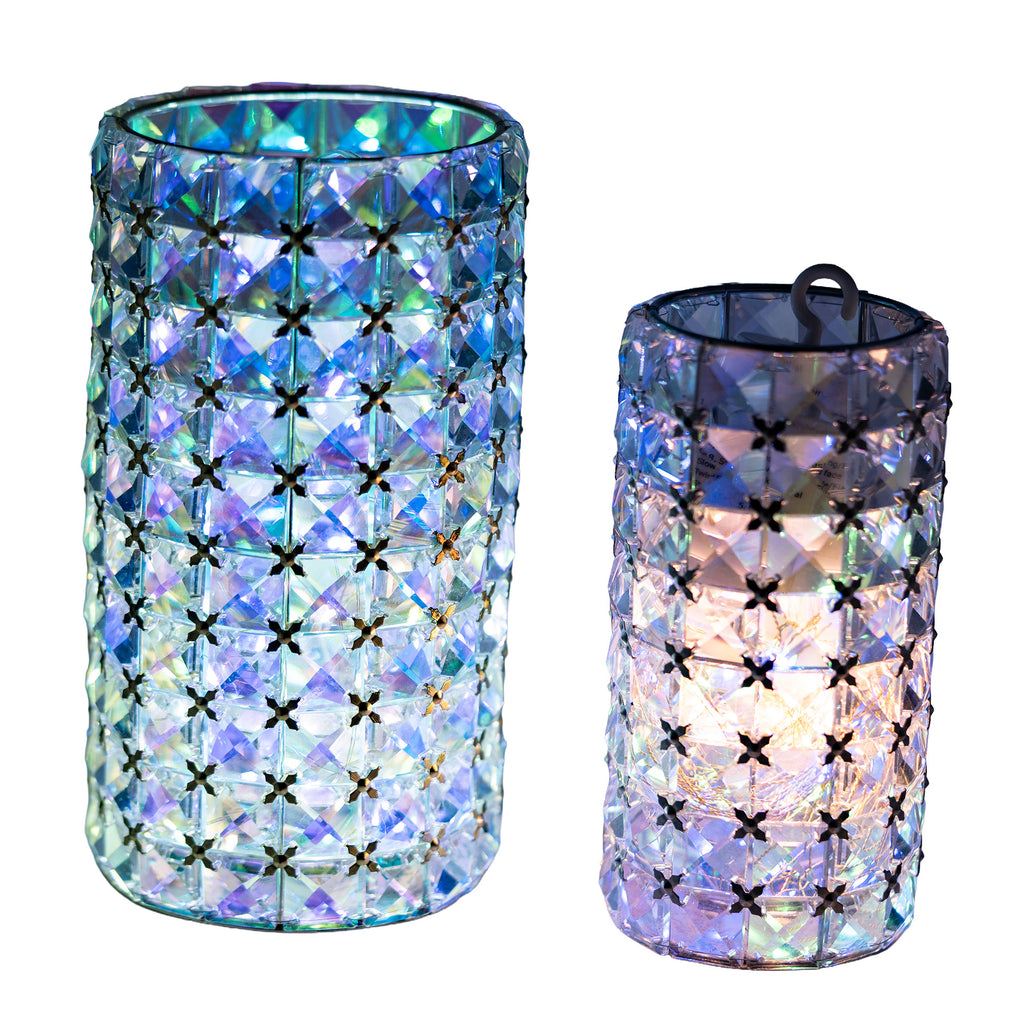 Valarie Parr Hill Crystal Cylinder Candle Holders - Iridescent Gold / Silver Lattice