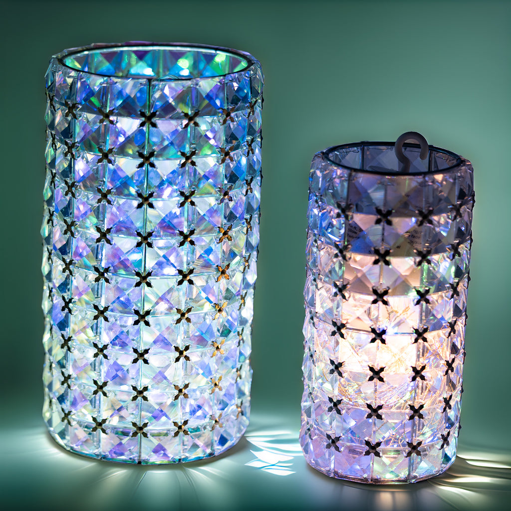 Valarie Parr Hill Crystal Cylinder Candle Holders - Iridescent Gold / Silver Lattice