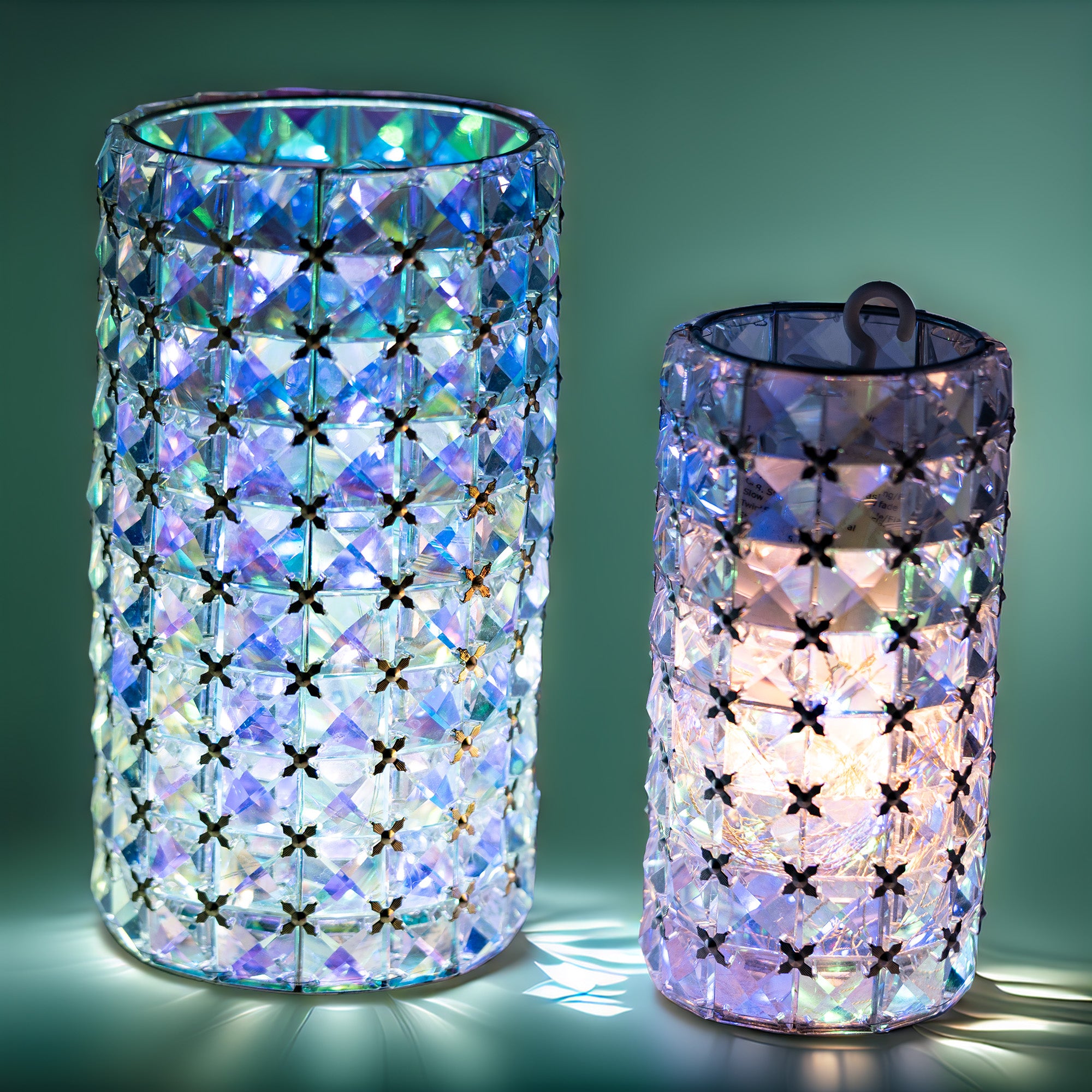 Valarie Parr Hill Crystal Cylinder Candle Holders - Iridescent Gold / Silver Lattice