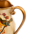 Hand-Painted Ceramic Songbird Pitcher with Floral Branches - Gold-painted detailing