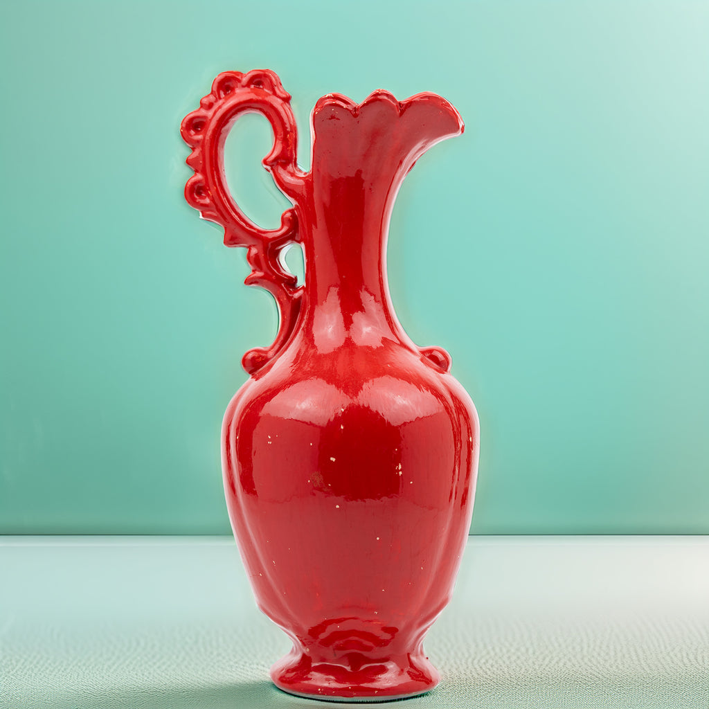 Handmade Ceramic Ewer - Glossy Red Glaze