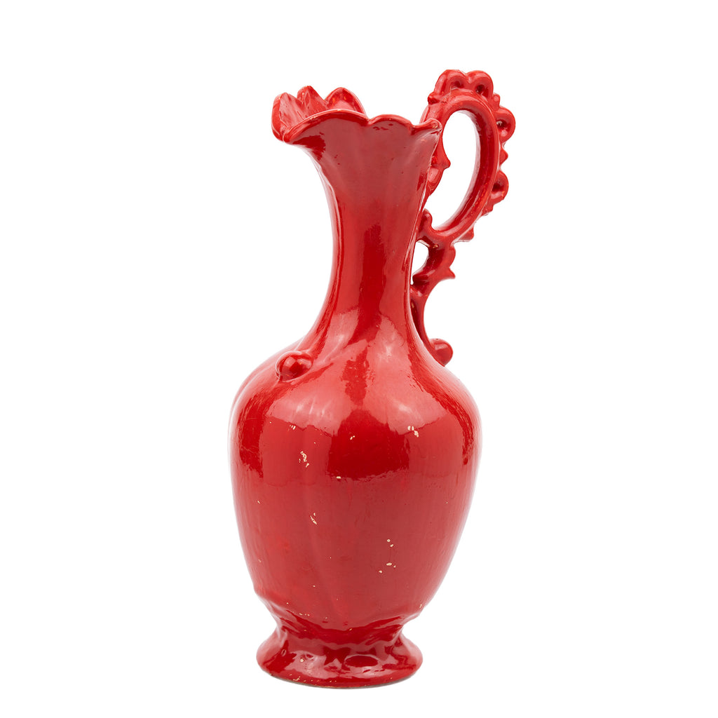 Handmade Ceramic Ewer - Glossy Red Glaze
