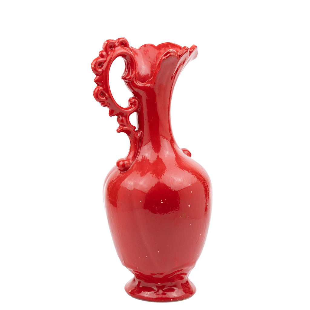 Handmade Ceramic Ewer - Glossy Red Glaze