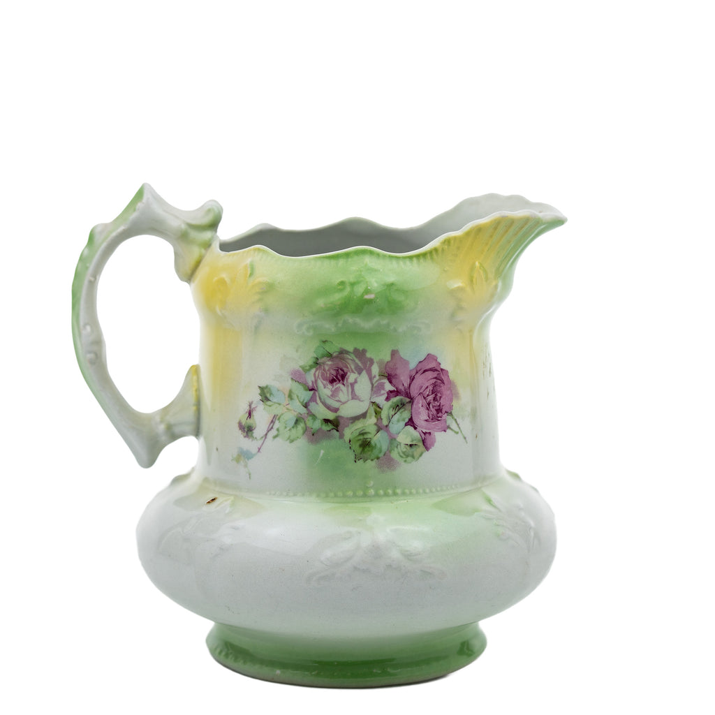 Porcelain Floral Pitcher - Pink Rose Scalloped Rim