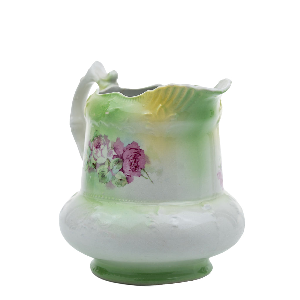 Porcelain Floral Pitcher - Pink Rose Scalloped Rim