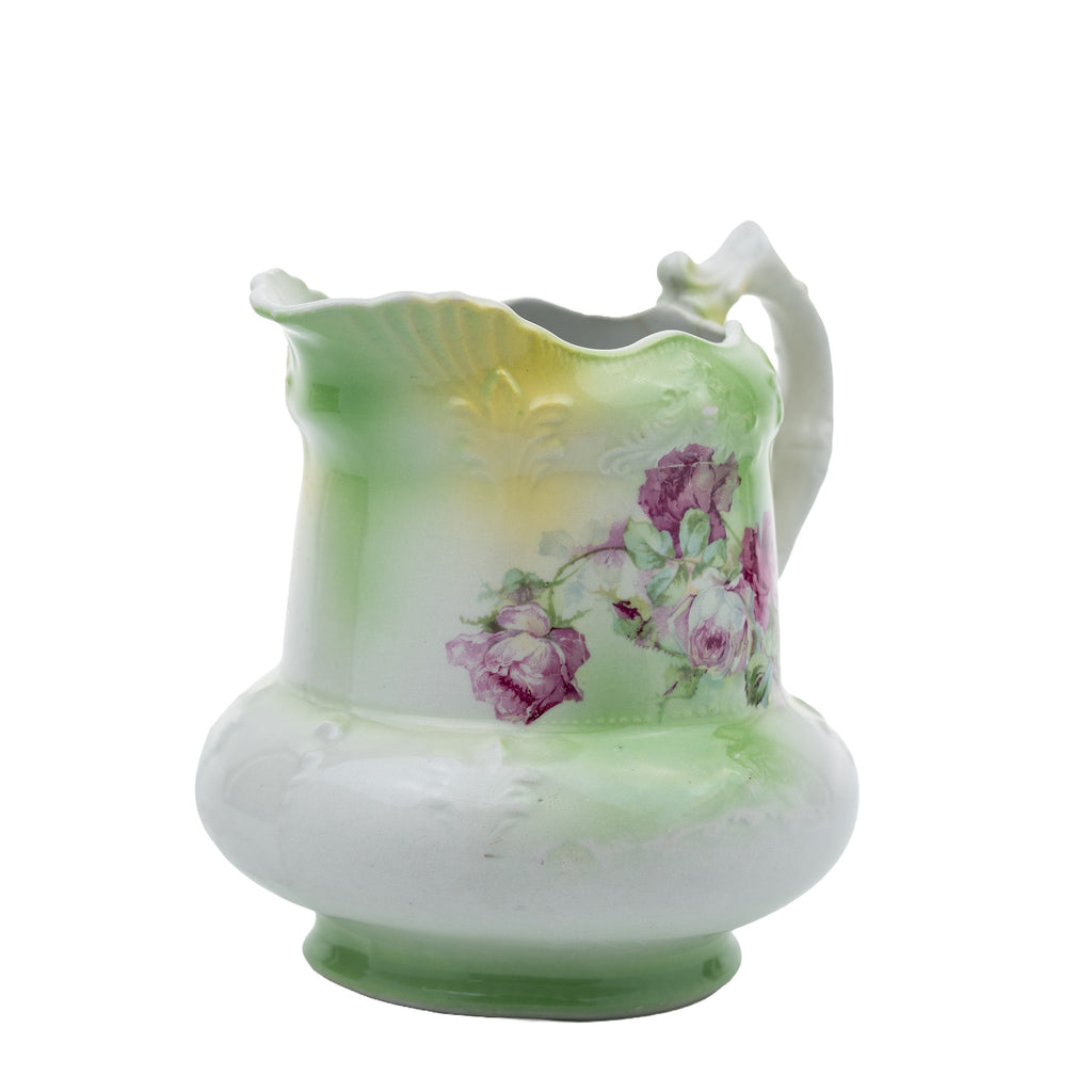Porcelain Floral Pitcher - Pink Rose Scalloped Rim
