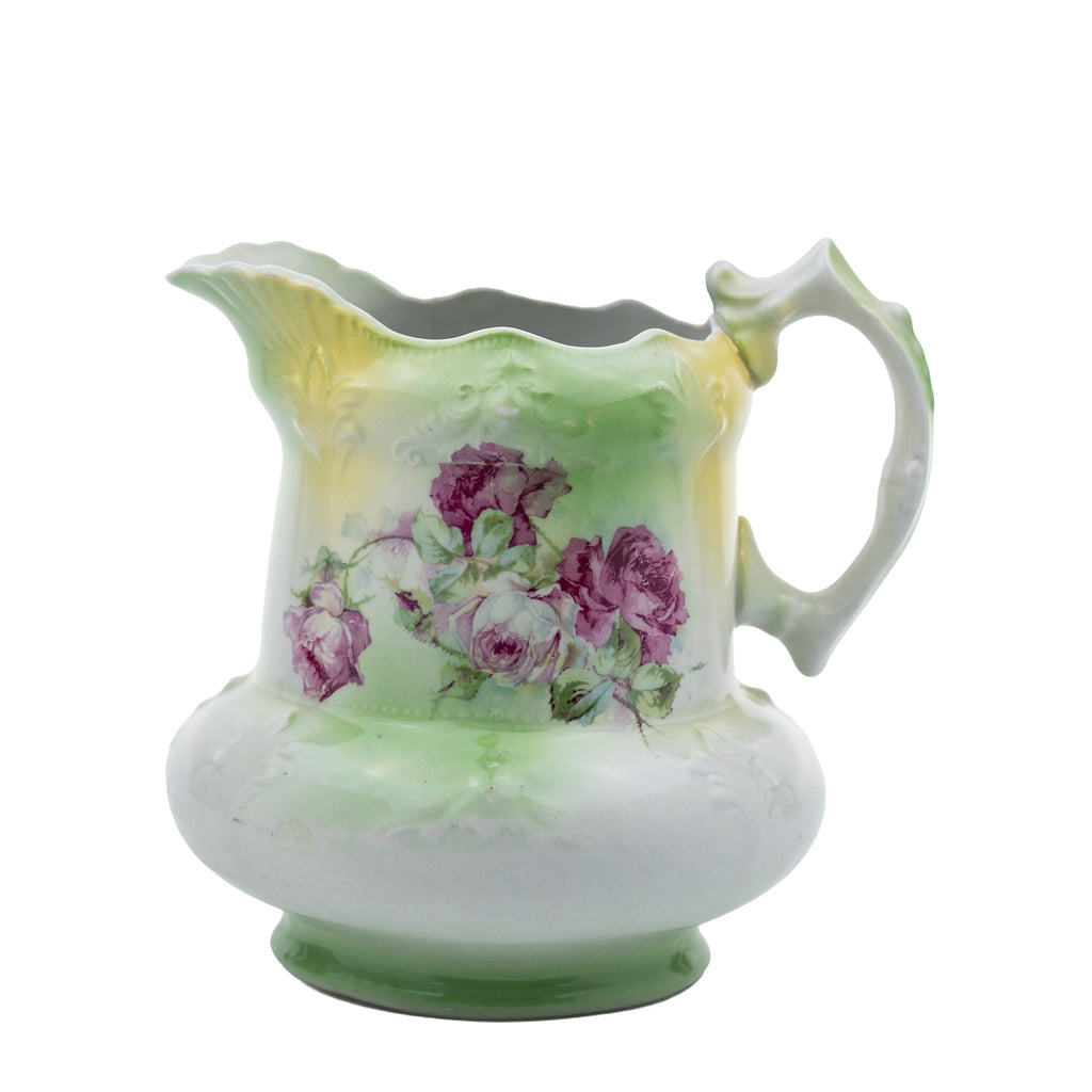 Porcelain Floral Pitcher - Pink Rose Scalloped Rim