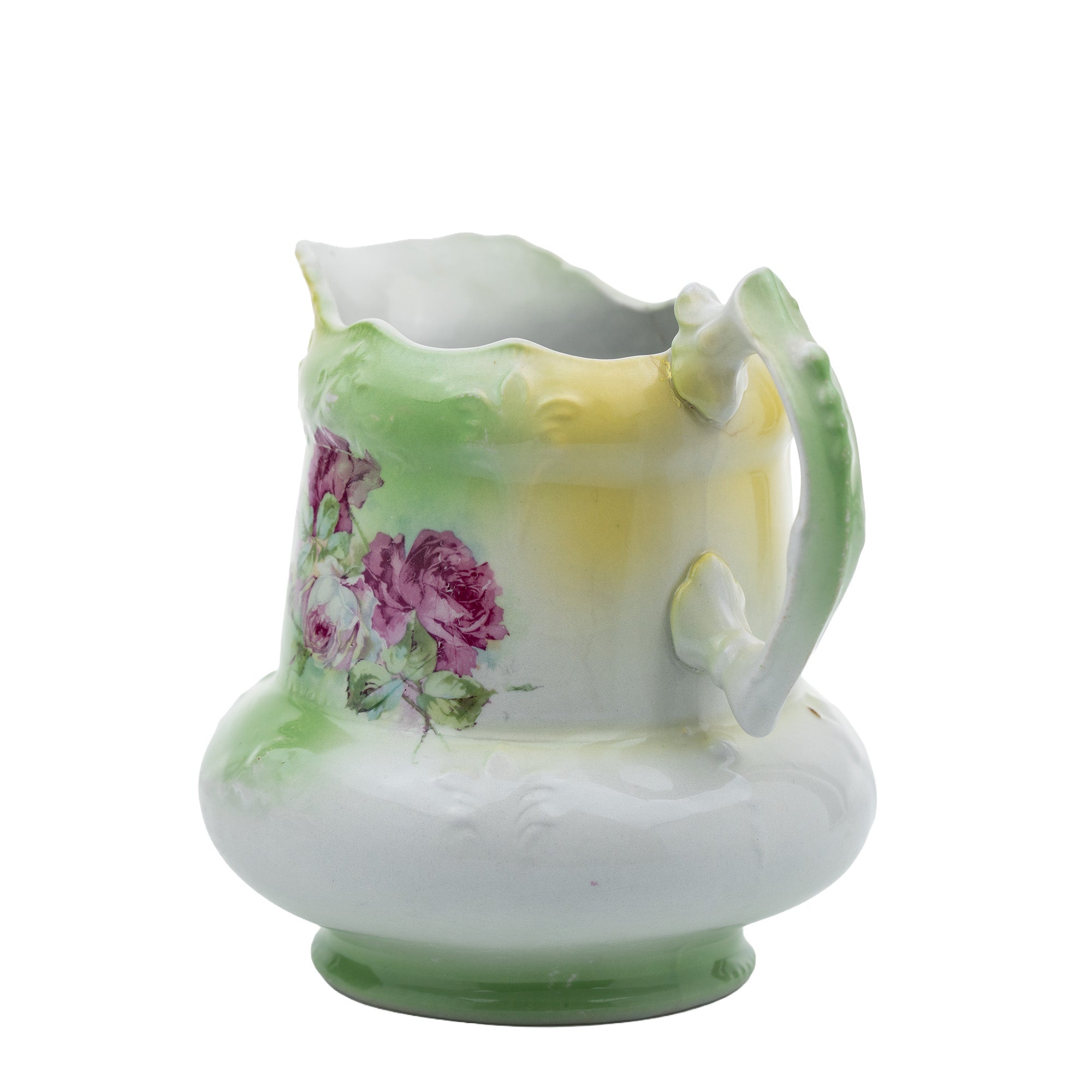 Porcelain Floral Pitcher - Pink Rose Scalloped Rim