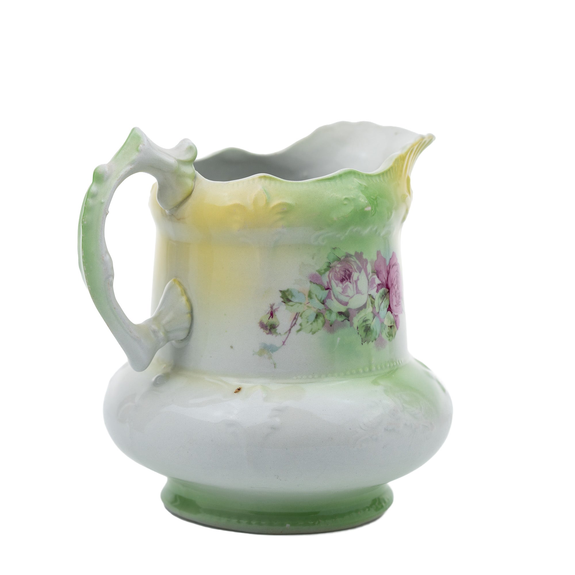 Porcelain Floral Pitcher - Pink Rose Scalloped Rim