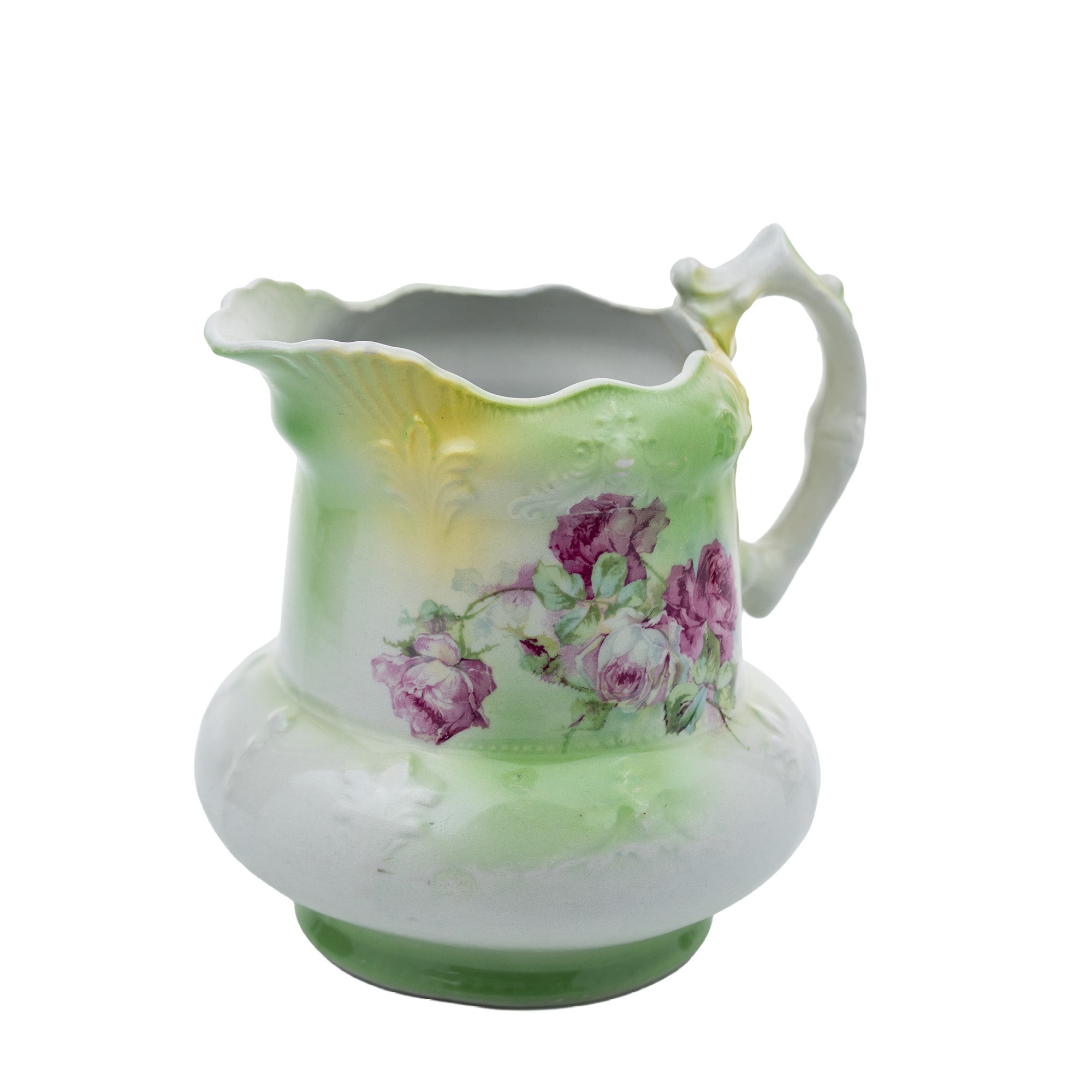 Porcelain Floral Pitcher - Pink Rose Scalloped Rim