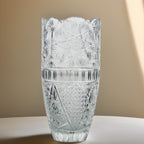 Large Sawtooth Rim Cut Crystal Vase - Starburst & Diamond Cuts