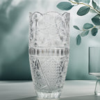 Large Sawtooth Rim Cut Crystal Vase - Starburst & Diamond Cuts
