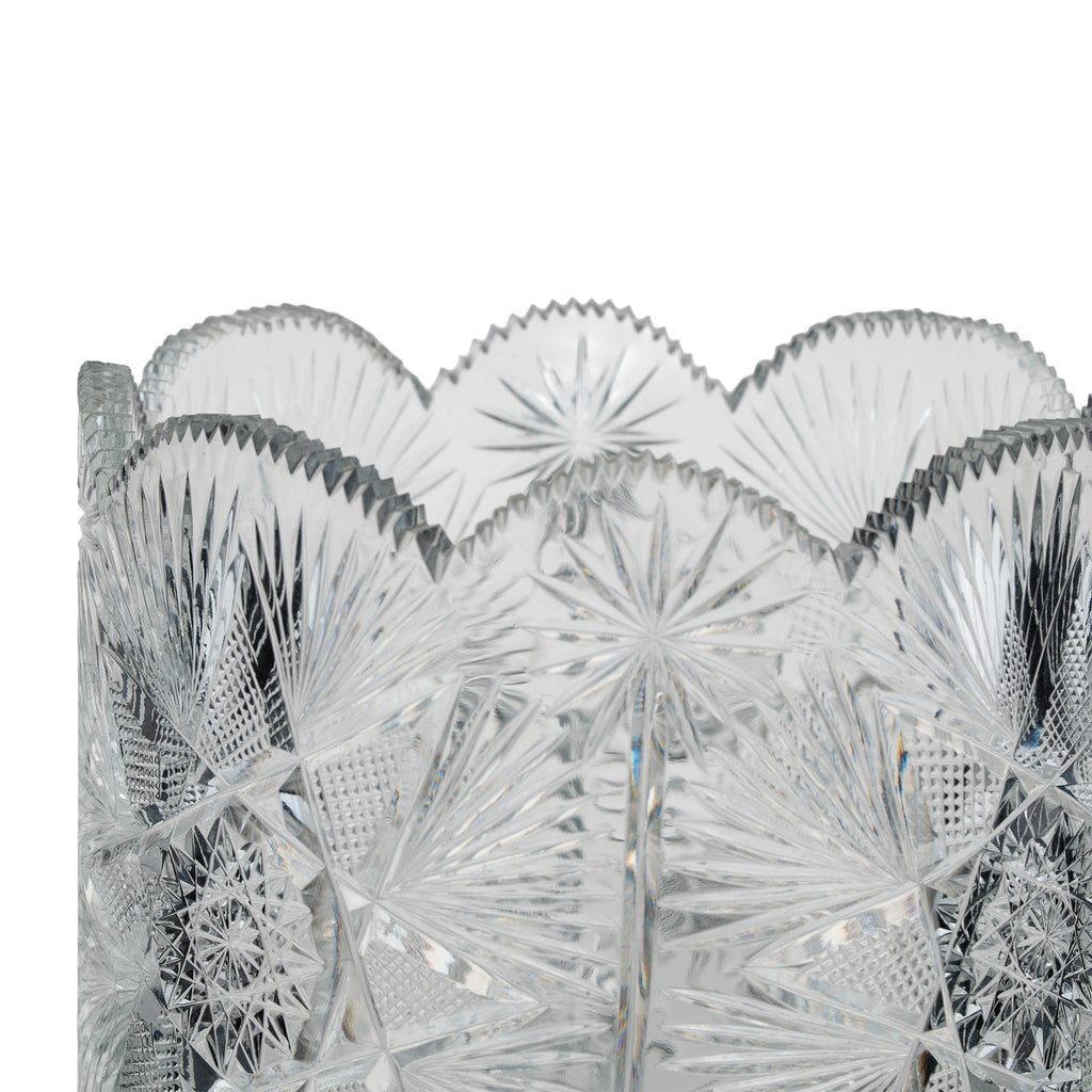 Large Sawtooth Rim Cut Crystal Vase - Starburst & Diamond Cuts