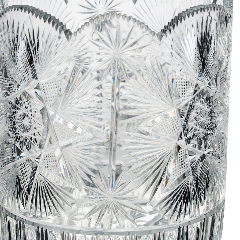 Large Sawtooth Rim Cut Crystal Vase - Starburst & Diamond Cuts
