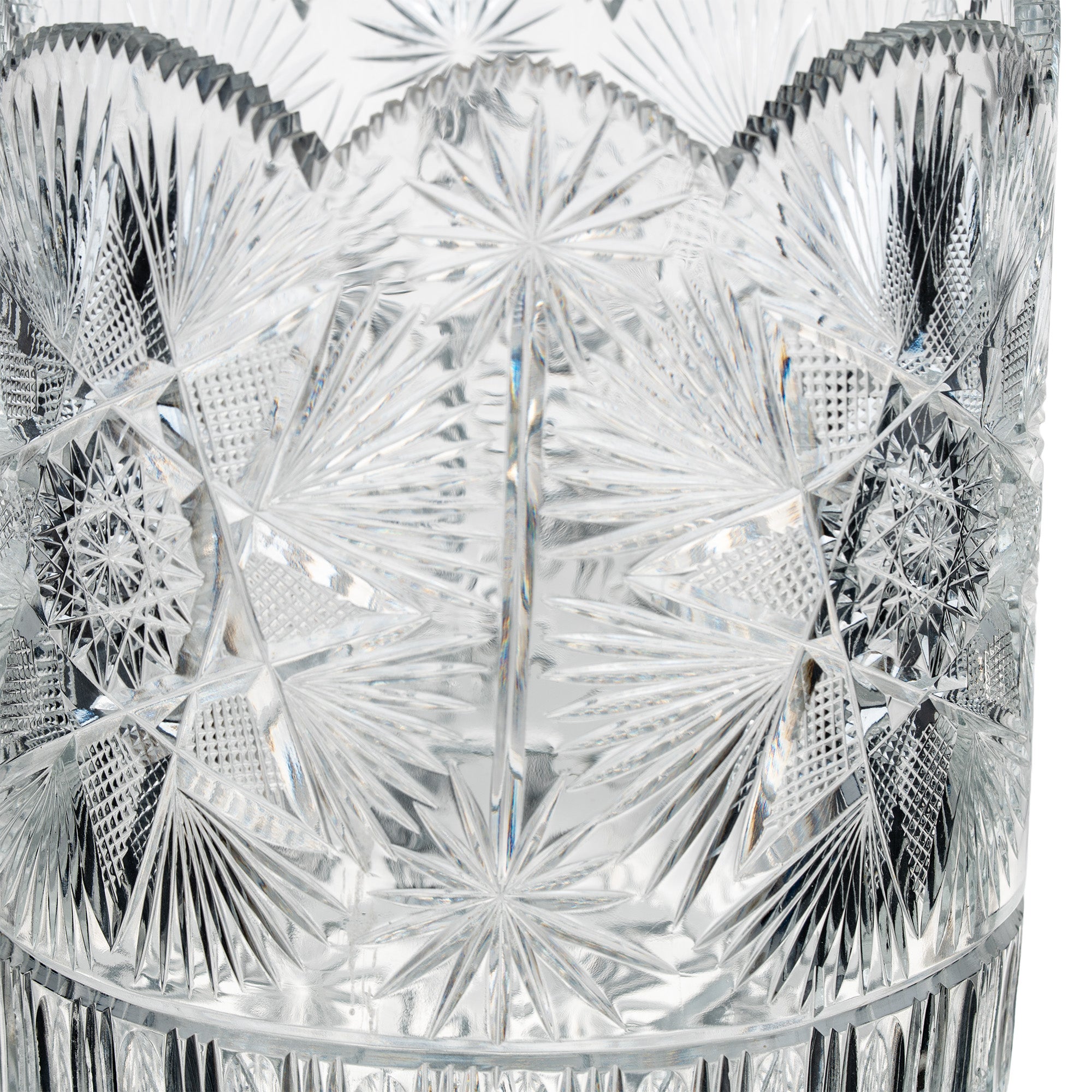 Large Sawtooth Rim Cut Crystal Vase - Starburst & Diamond Cuts