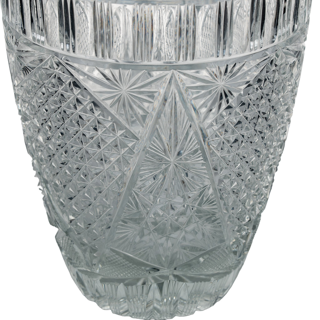 Large Sawtooth Rim Cut Crystal Vase - Starburst & Diamond Cuts