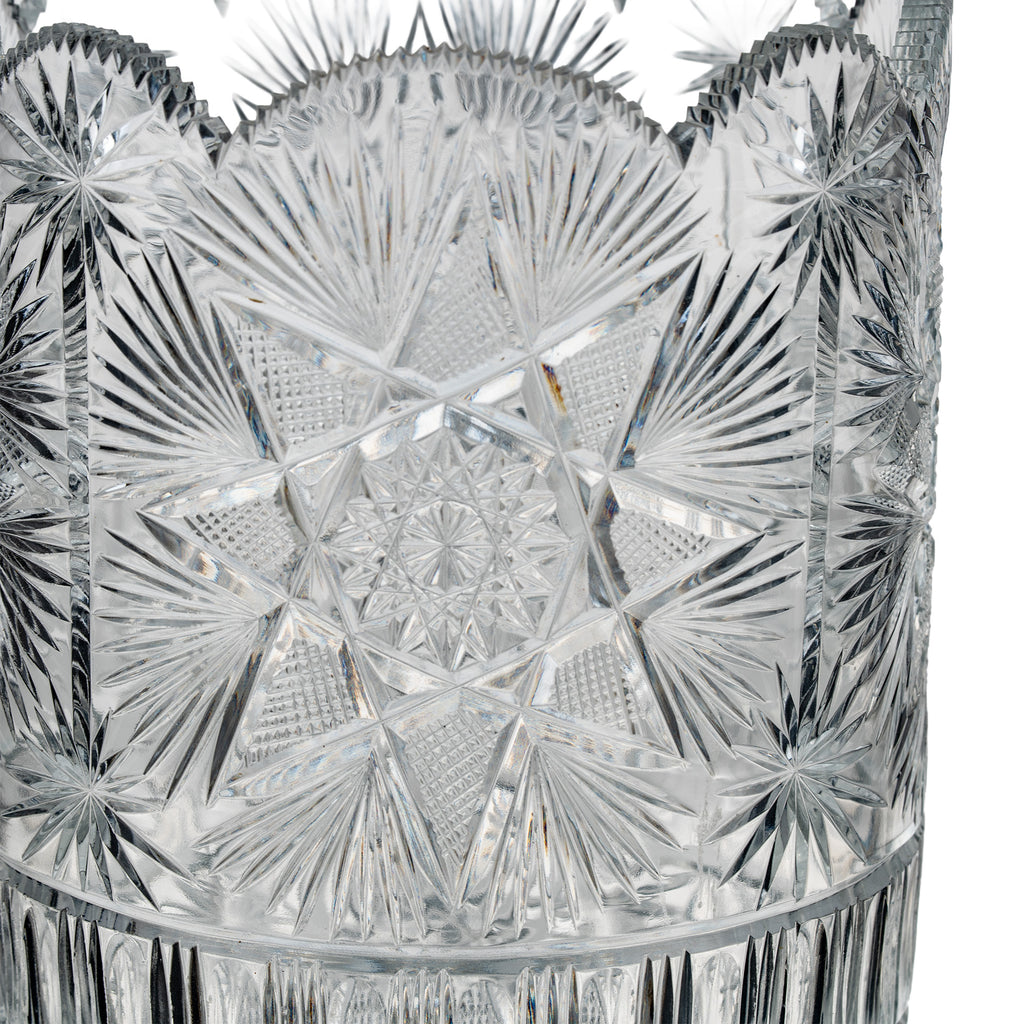 Large Sawtooth Rim Cut Crystal Vase - Starburst & Diamond Cuts