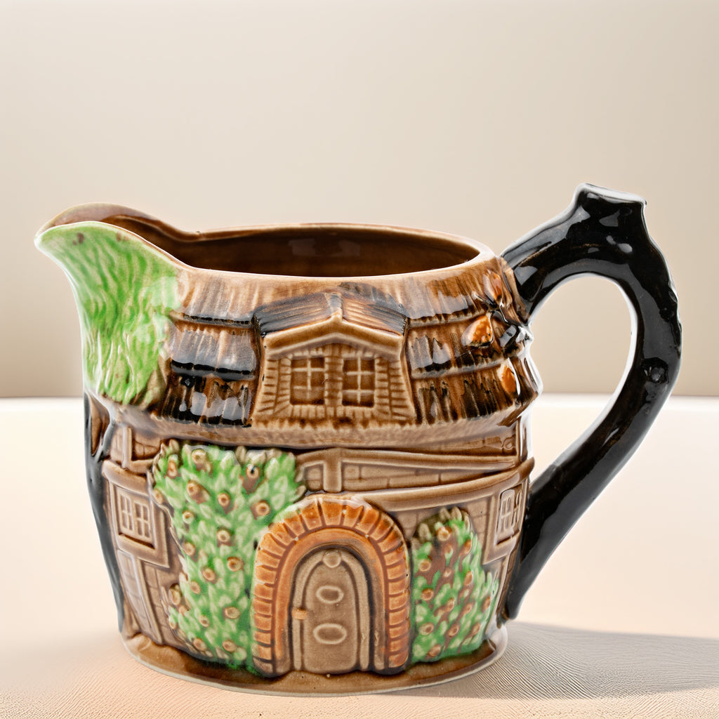 Cottage House Majolica Pitcher - Hand-Painted, Made in Japan