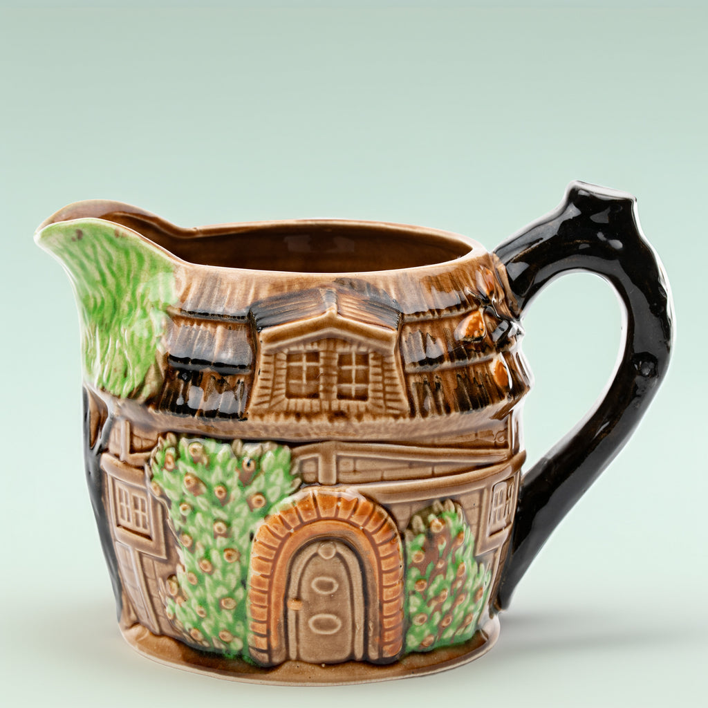 Cottage House Majolica Pitcher - Hand-Painted, Made in Japan