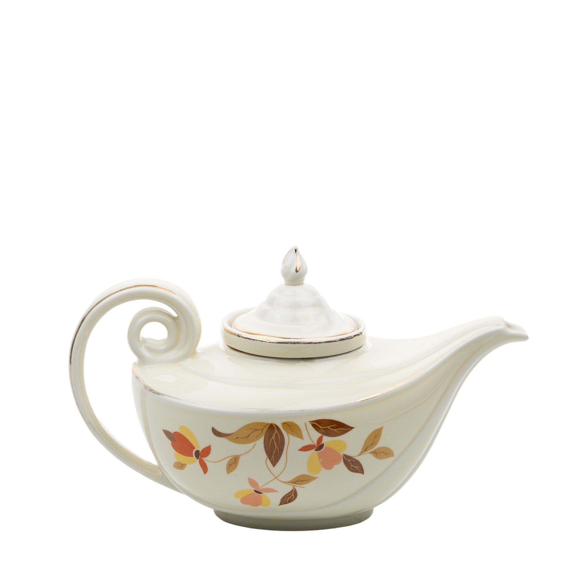 Hall Autumn Leaf Aladdin Teapot - Cream Ceramic with Infuser