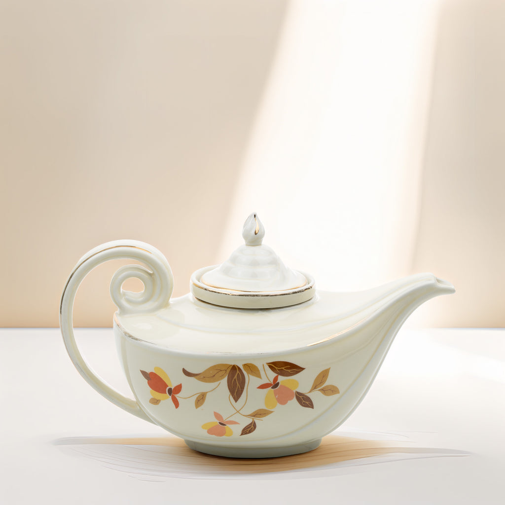 Hall Autumn Leaf Aladdin Teapot - Cream Ceramic with Infuser