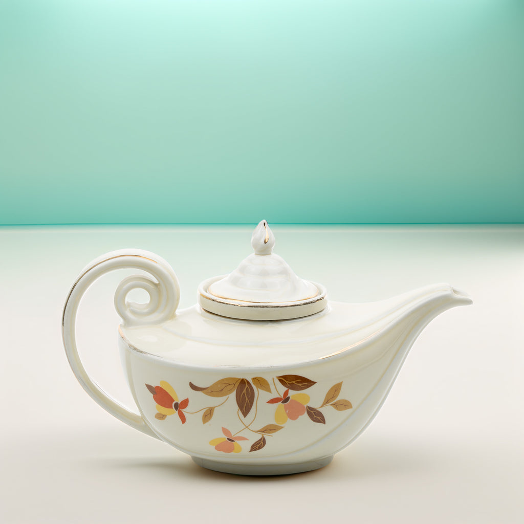 Hall Autumn Leaf Aladdin Teapot - Cream Ceramic with Infuser