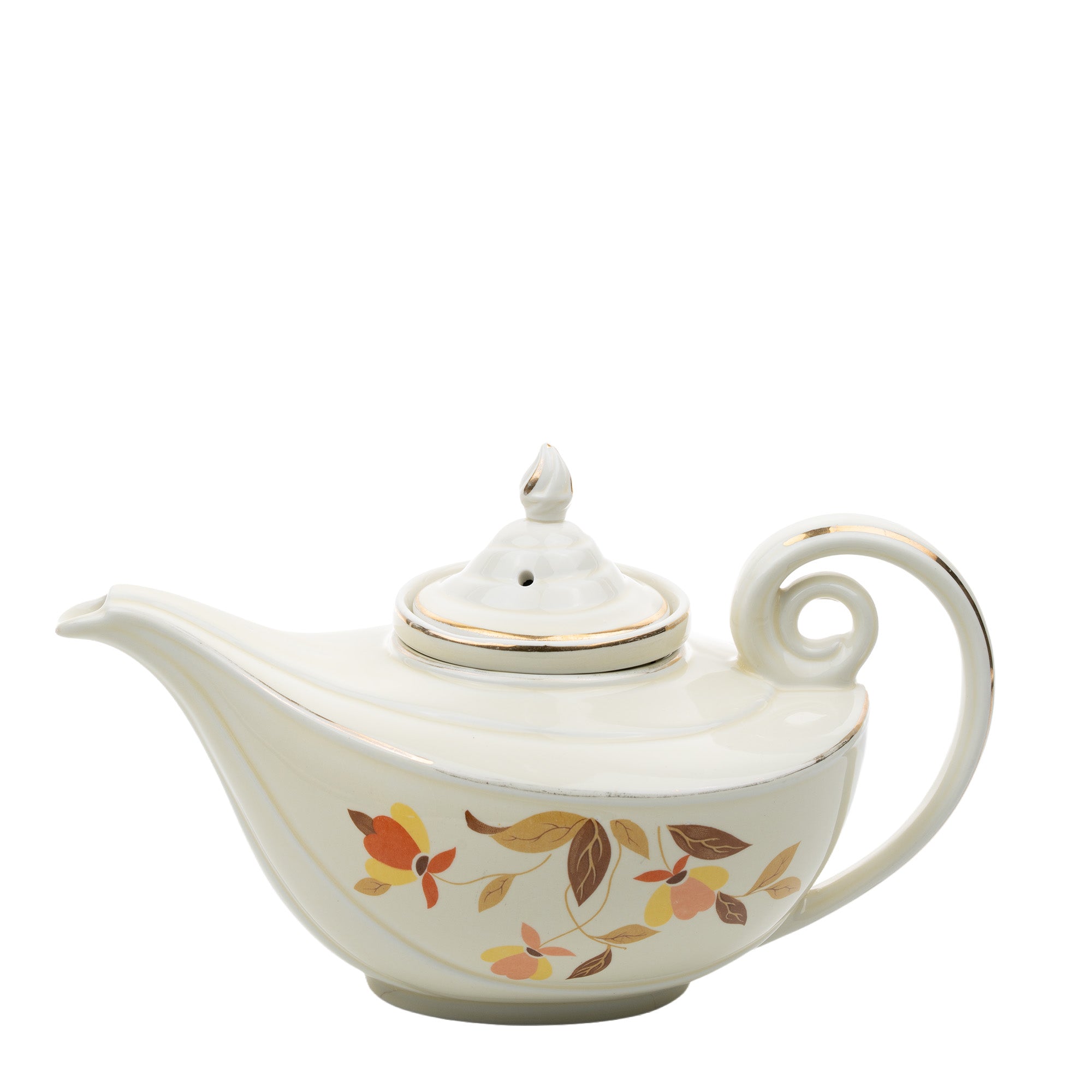 Hall Autumn Leaf Aladdin Teapot - Cream Ceramic with Infuser
