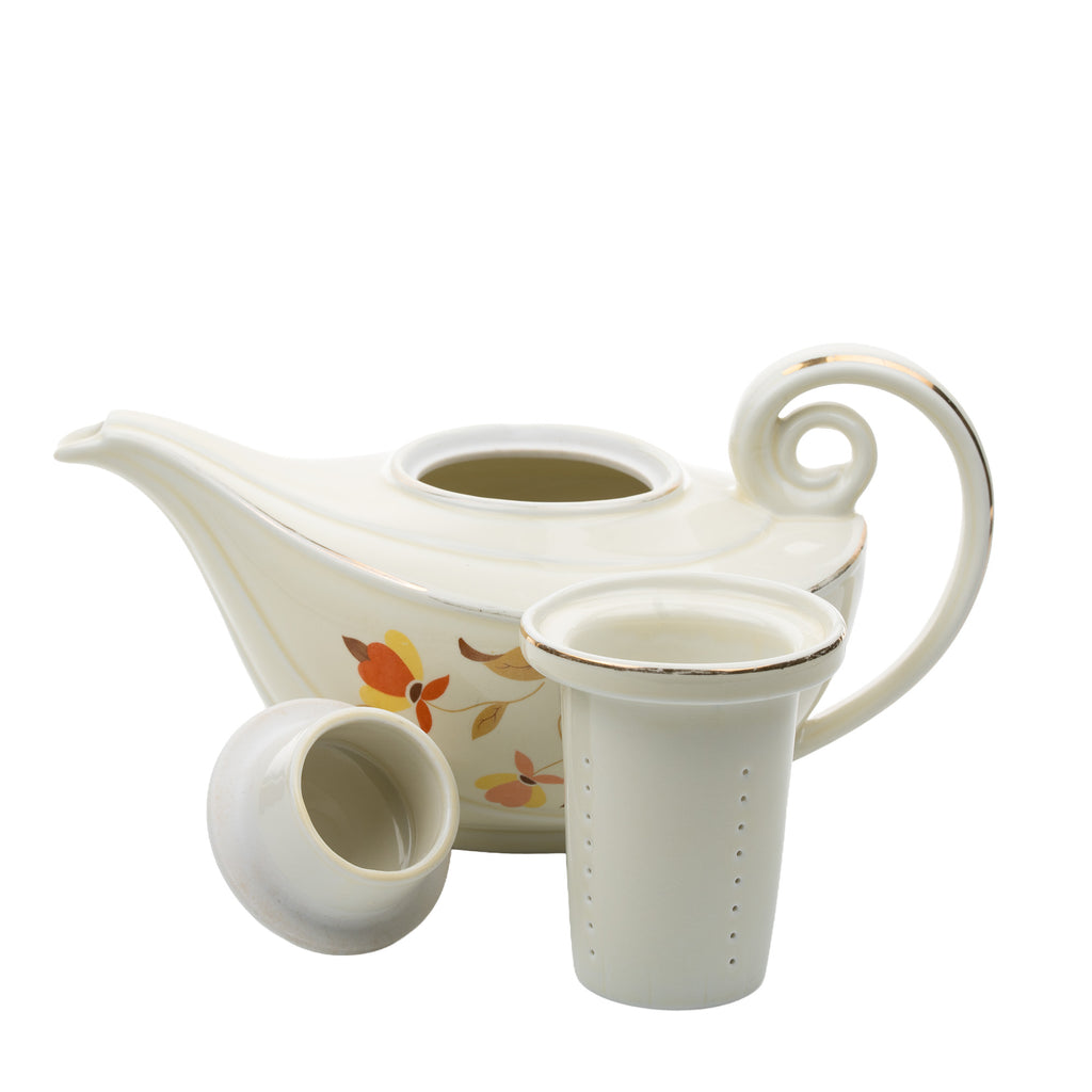 Hall Autumn Leaf Aladdin Teapot - Cream Ceramic with Infuser