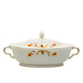 Hall China Autumn Leaf Ruffled D Covered Vegetable Bowl - Gold Trim