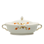 Hall China Autumn Leaf Ruffled D Covered Vegetable Bowl - Gold Trim
