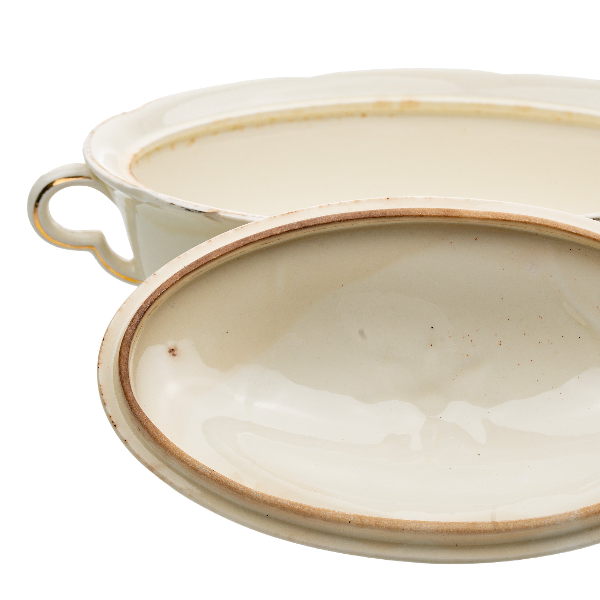 Hall China Autumn Leaf Ruffled D Covered Vegetable Bowl - Gold Trim