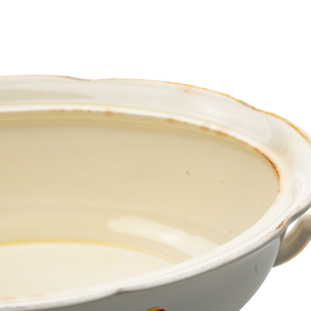 Hall China Autumn Leaf Ruffled D Covered Vegetable Bowl - Gold Trim