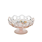 Lancaster Glass Open Work Pink Satin Pedestal Bowl - Scalloped Loop Rim