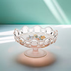 Lancaster Glass Open Work Pink Satin Pedestal Bowl - Scalloped Loop Rim
