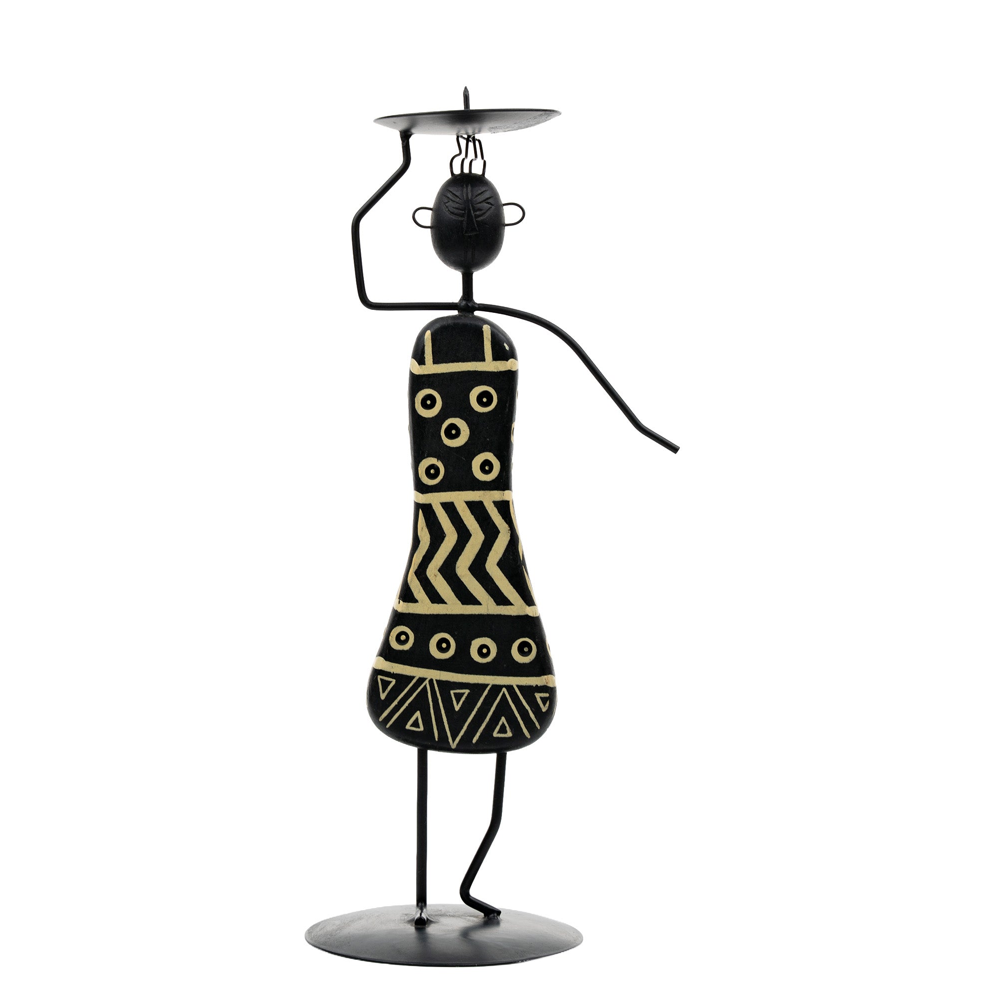 African Tribal Woman Candlestick Holder - Hand-Painted Wire Figure