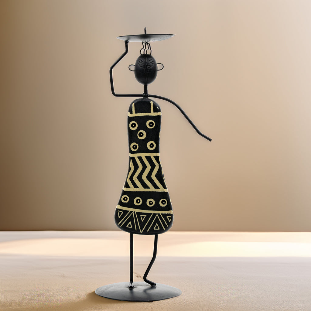 African Tribal Woman Candlestick Holder - Hand-Painted Wire Figure