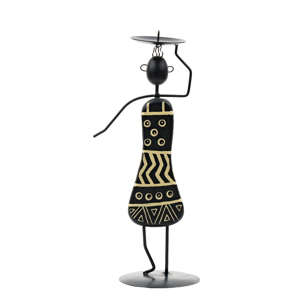 African Tribal Woman Candlestick Holder - Hand-Painted Wire Figure