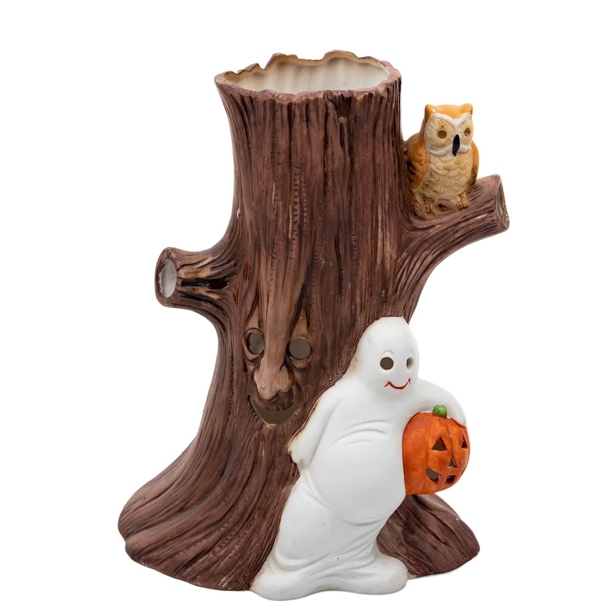 Heartline Spooky Tree Ceramic Luminary - 1985 Halloween Stump