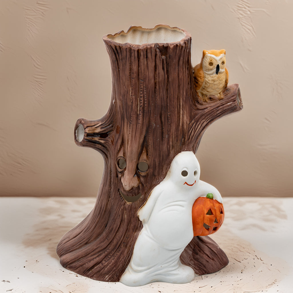 Heartline Spooky Tree Ceramic Luminary - 1985 Halloween Stump