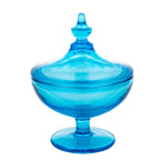 Blue Glass Covered Compote - Turquoise Pedestal Candy Dish