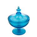 Blue Glass Covered Compote - Turquoise Pedestal Candy Dish