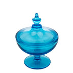 Blue Glass Covered Compote - Turquoise Pedestal Candy Dish